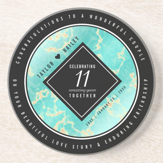 11エレガントターコイズ結婚記念日 コースター (正面)