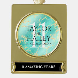 11エレガントターコイズ結婚記念日 ゴールドプレートバナーオーナメント