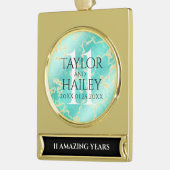 11エレガントターコイズ結婚記念日 ゴールドプレートバナーオーナメント (左)