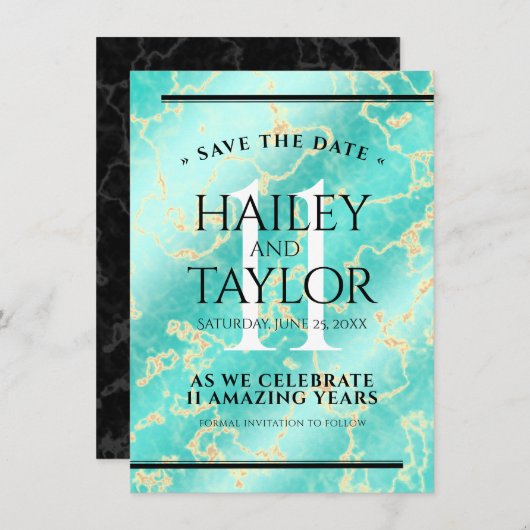 11エレガントターコイズ結婚記念日 セーブザデート (正面/裏面)