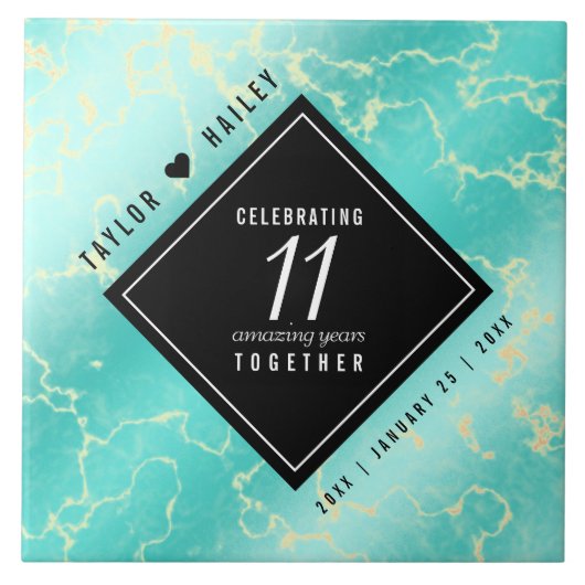 11エレガントターコイズ結婚記念日 タイル (正面)