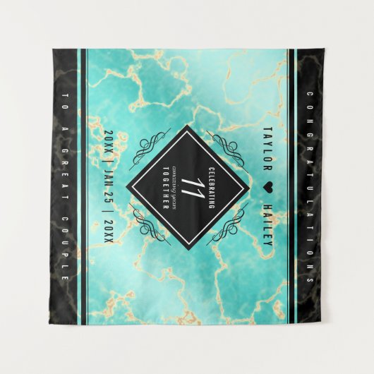 11エレガントターコイズ結婚記念日 タペストリー (正面(横))