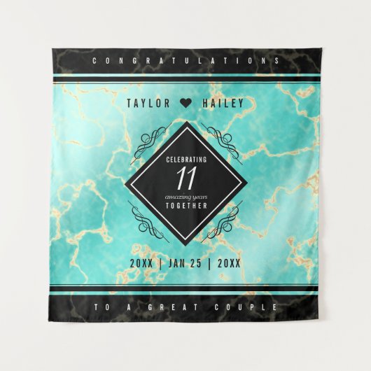 11エレガントターコイズ結婚記念日 タペストリー (正面)