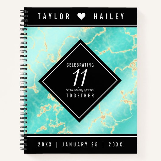 11エレガントターコイズ結婚記念日 ノートブック (正面)