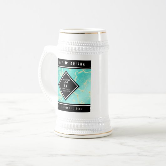11エレガントターコイズ結婚記念日 ビールジョッキ (正面左)