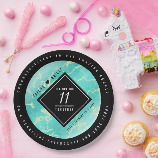 11エレガントターコイズ結婚記念日 ペーパープレート (パーティー)