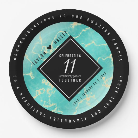 11エレガントターコイズ結婚記念日 ペーパープレート (正面)