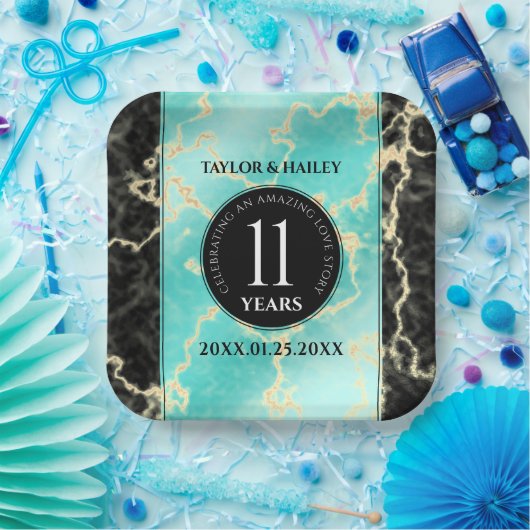 11エレガントターコイズ結婚記念日 ペーパープレート (パーティー)