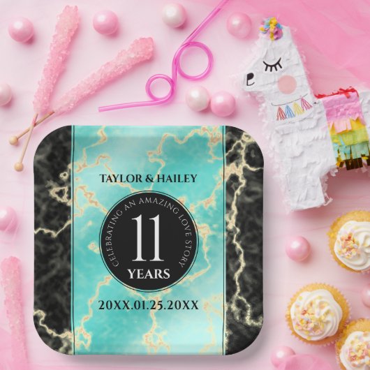 11エレガントターコイズ結婚記念日 ペーパープレート (パーティー)