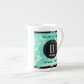 11エレガントターコイズ結婚記念日 ボーンチャイナマグカップ (正面右)