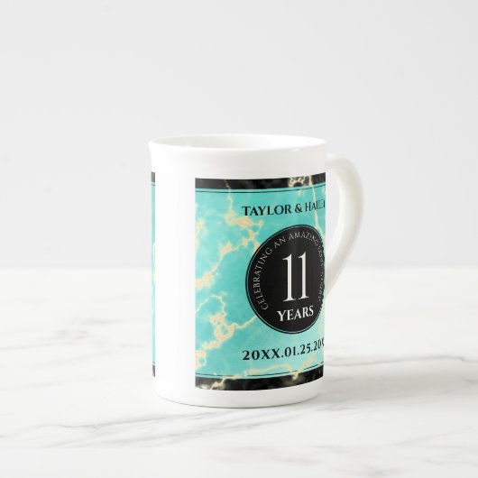 11エレガントターコイズ結婚記念日 ボーンチャイナマグカップ (正面右)