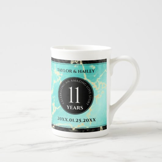 11エレガントターコイズ結婚記念日 ボーンチャイナマグカップ (右)