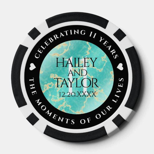 11エレガントターコイズ結婚記念日 ポーカーチップ (裏面)