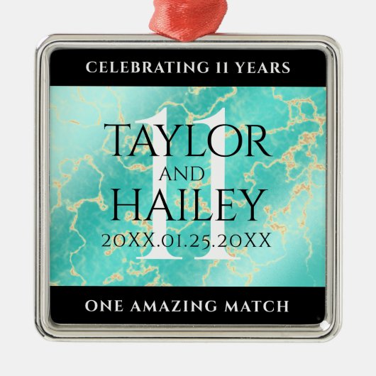 11エレガントターコイズ結婚記念日 メタルオーナメント (正面)