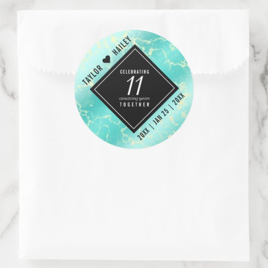 11エレガントターコイズ結婚記念日 ラウンドシール (バッグ)