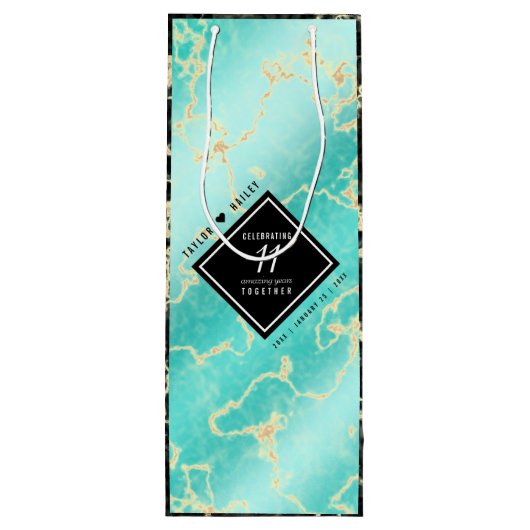 11エレガントターコイズ結婚記念日 ワインギフトバッグ (裏面)