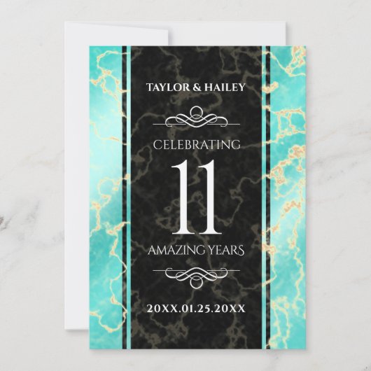 11エレガントターコイズ結婚記念日 招待状 (正面)