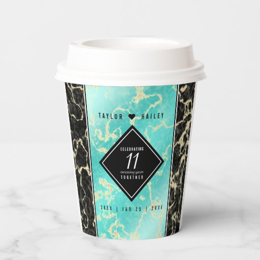 11エレガントターコイズ結婚記念日 紙コップ (裏面)