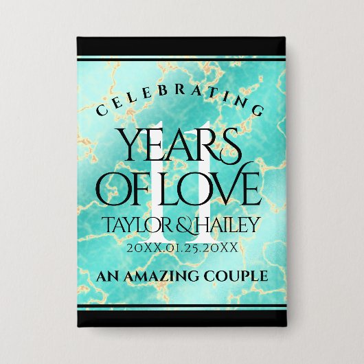 11エレガントターコイズ結婚記念日 缶バッジ (正面)