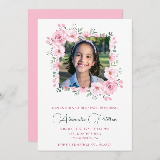 11エレガント歳の誕生日招待状写真ぼほ 招待状 (正面/裏面)