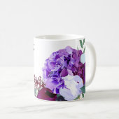 11オズ。コーヒーマグラベンダーハイビスカスオンホワイト コーヒーマグカップ (正面右)