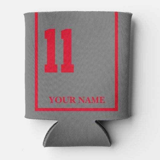 11グレーと赤い馬サドルブランケットカスタム 缶クーラー (正面)