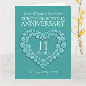 11ターコイズ結婚記念日ハートカード カード (黄色い花)