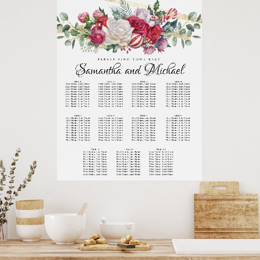 11テーブルエレガントのクリスマスグリーンチャート ポスター (キッチン)