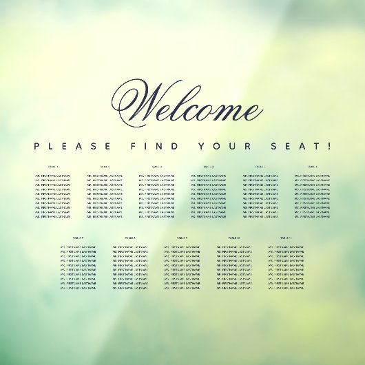 11テーブル座席表の透明な青いスクリプト ウィンドウサイン (シート3)