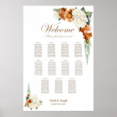 11テーブル焼けオレンジ色の白いフローラシーティングチャート ポスター (正面)