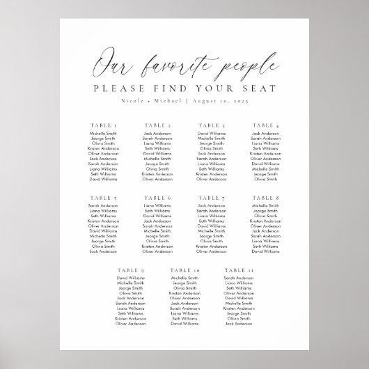 11テーブル私たちお気に入りのの人の座席表 ポスター (正面)