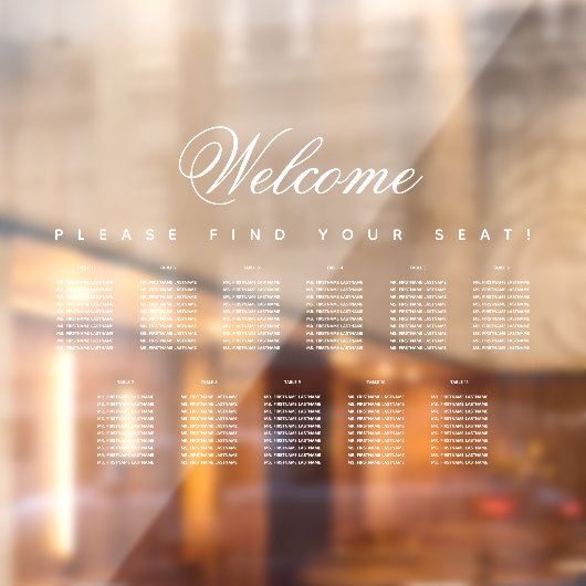 11テーブル 席配置チャート 白いスクリプト 透明 ウィンドウサイン (シート2)