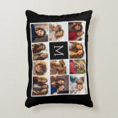 11フォトインスタグラムコラージュカスタムブラックモノグラム アクセントクッション (正面(垂直))