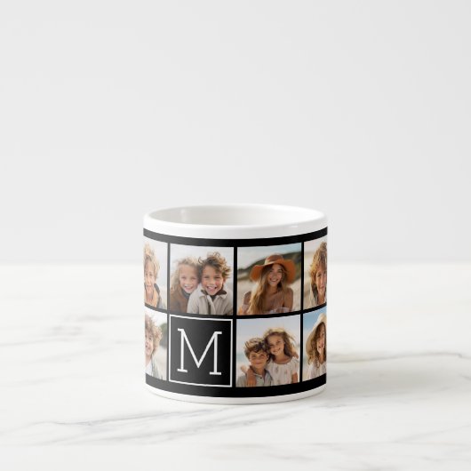 11フォトインスタグラムコラージュカスタムブラックモノグラム エスプレッソカップ (正面)