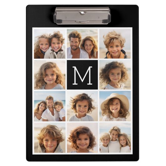 11フォトインスタグラムコラージュカスタムブラックモノグラム クリップボード (正面)