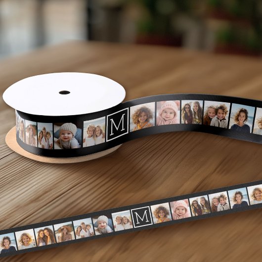 11フォトインスタグラムコラージュカスタムブラックモノグラム グログランリボン