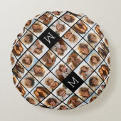 11フォトインスタグラムコラージュカスタムブラックモノグラム ラウンドクッション (正面)