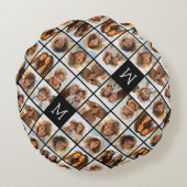 11フォトインスタグラムコラージュカスタムブラックモノグラム ラウンドクッション (裏面)