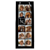 11フォトインスタグラムコラージュカスタムブラックモノグラム ワインギフトバッグ (裏面)