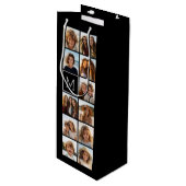 11フォトインスタグラムコラージュカスタムブラックモノグラム ワインギフトバッグ (正面アングル)