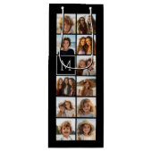 11フォトインスタグラムコラージュカスタムブラックモノグラム ワインギフトバッグ (正面)