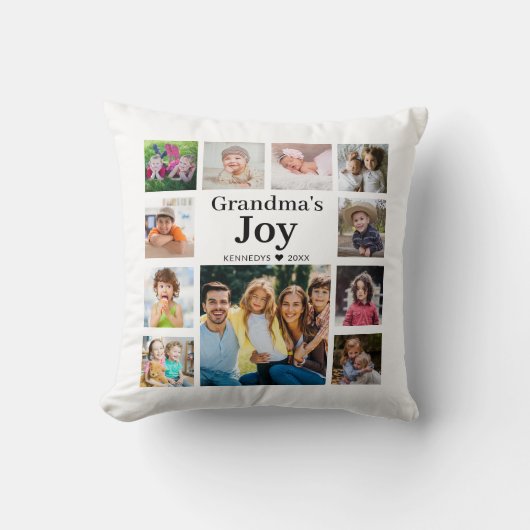 11フォトコラージュおばあちゃんの喜び家族の名前 クッション (正面)