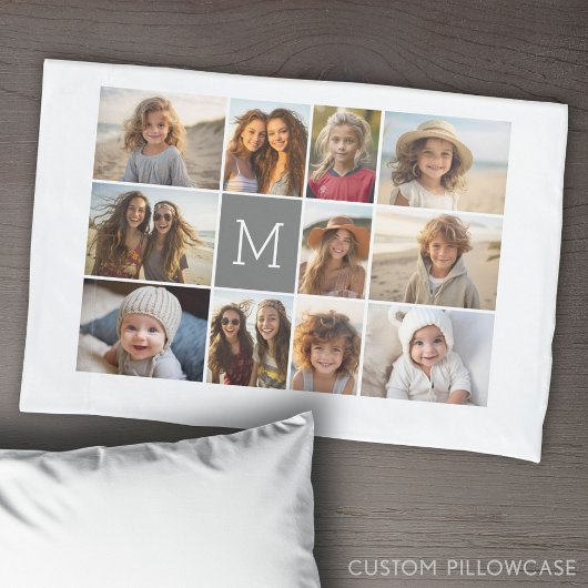 11フォトコラージュとグレーモノグラム 枕カバー