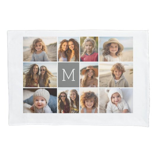 11フォトコラージュとグレーモノグラム 枕カバー (正面)