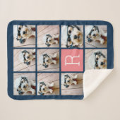 11フォトコラージュとビッグモノグラムブルーピーチ シェルパブランケット (正面(横))