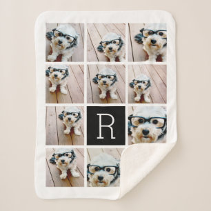 11フォトコラージュとビッグモノグラム白黒 シェルパブランケット