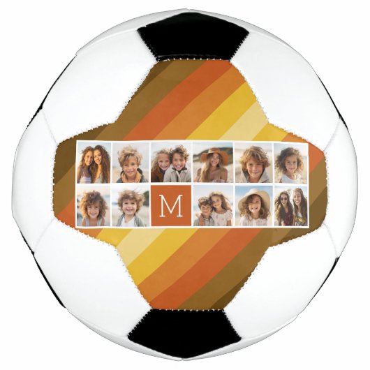 11フォトコラージュレトロストライプズ暖かいサンセットカラー サッカーボール (正面)