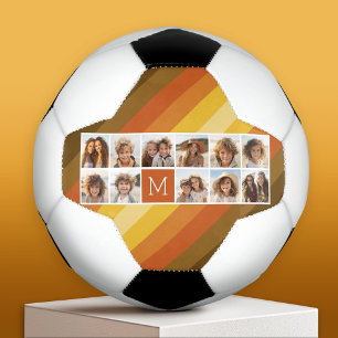 11フォトコラージュレトロストライプズ暖かいサンセットカラー サッカーボール