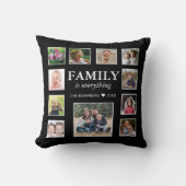 11フォトコラージュ家族の名前引用文ブラック クッション (正面)