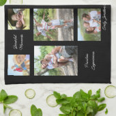 11フォトコラージュ家族センチメンタル引用文ブラック キッチンタオル (折り畳み)